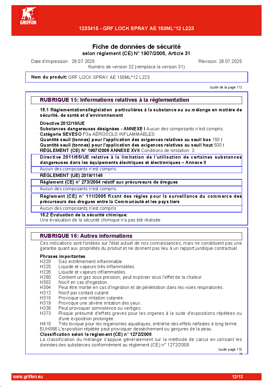 Fiche technique fournisseur
