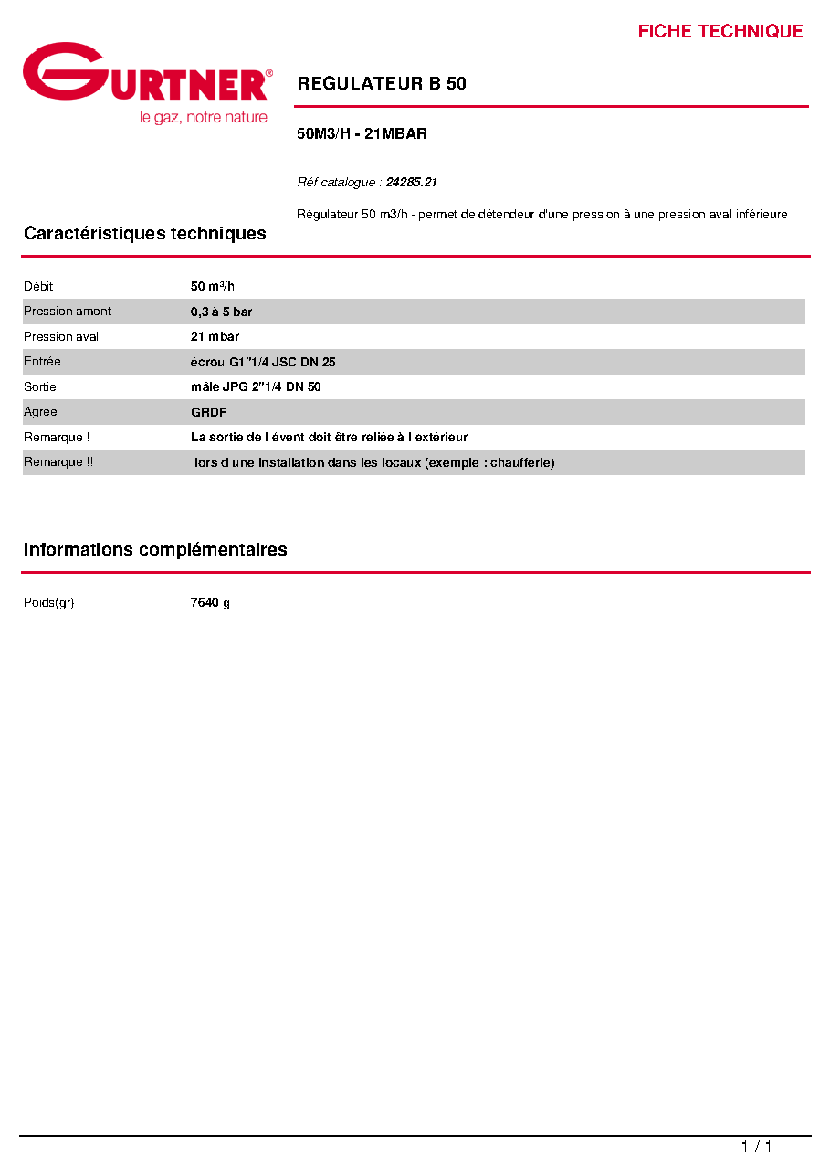 Fiche technique fournisseur
