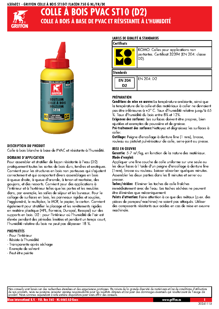 Fiche technique fournisseur