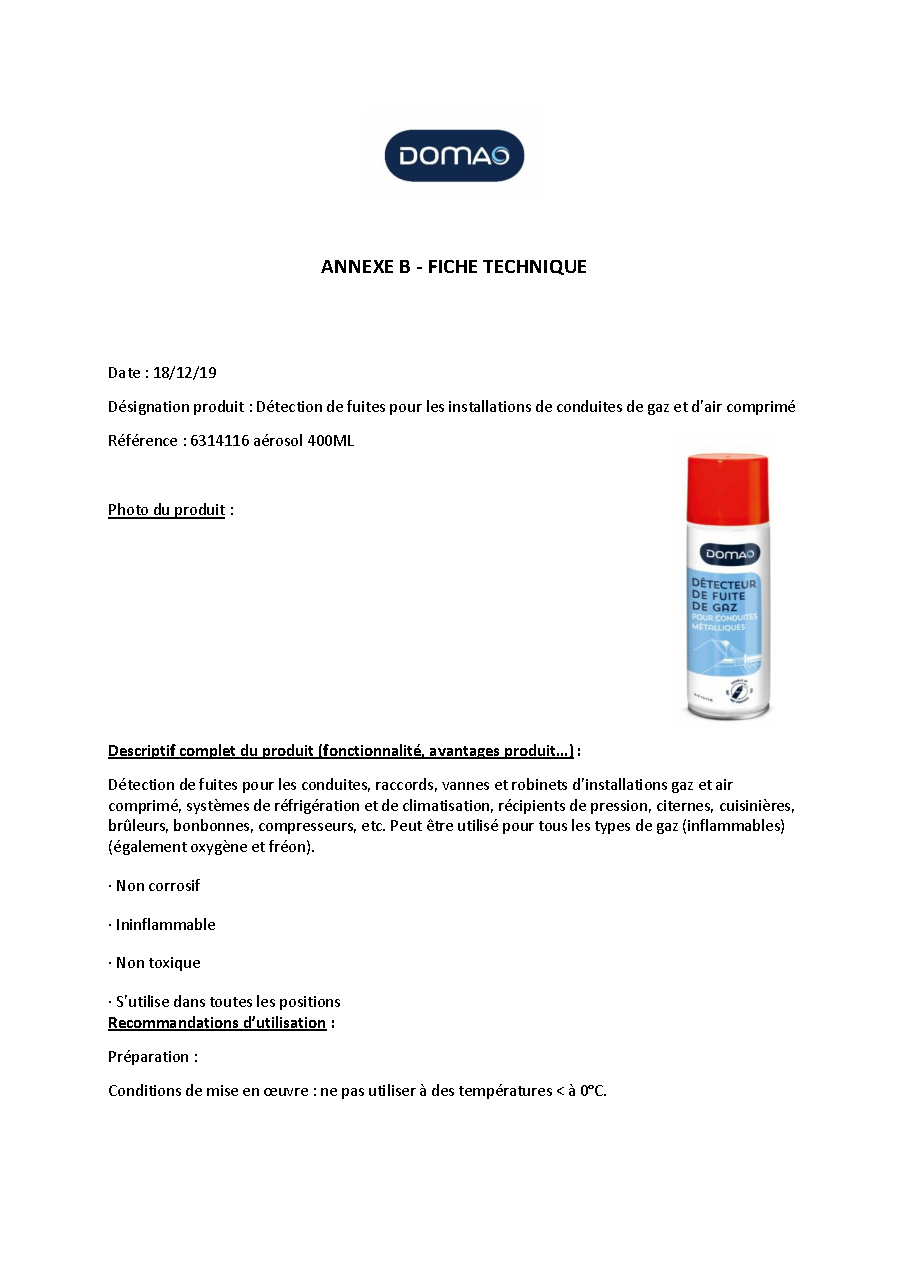 Fiche technique fournisseur