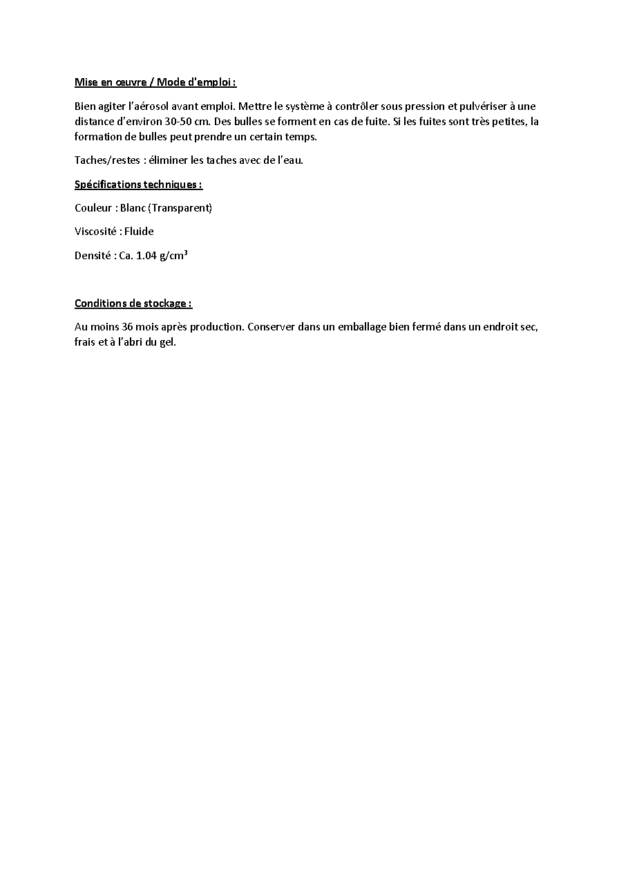 Fiche technique fournisseur