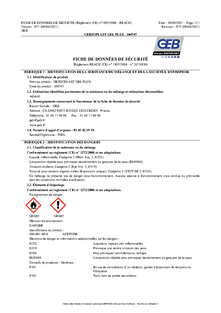 Fiche technique fournisseur