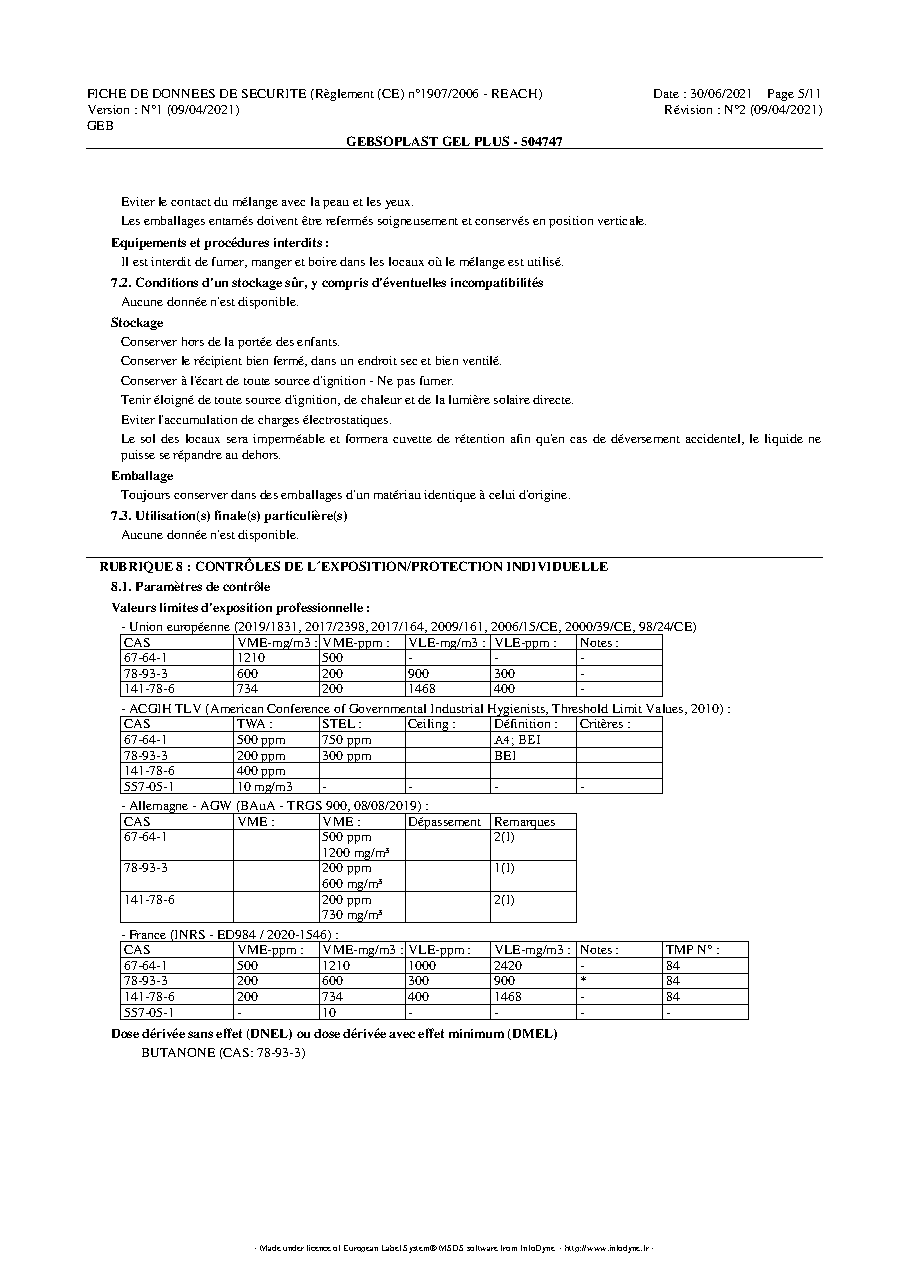 Fiche technique fournisseur