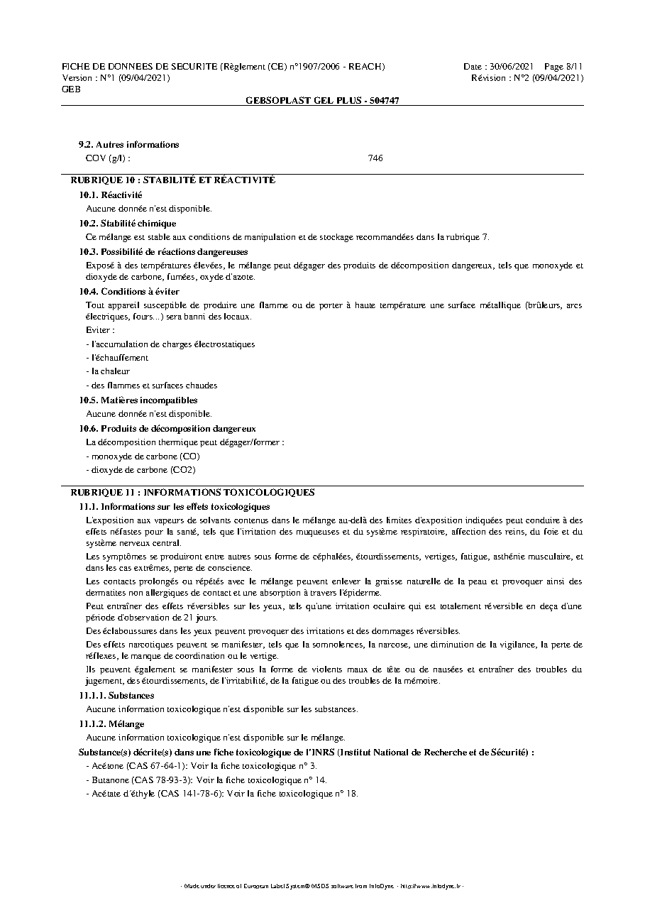 Fiche technique fournisseur