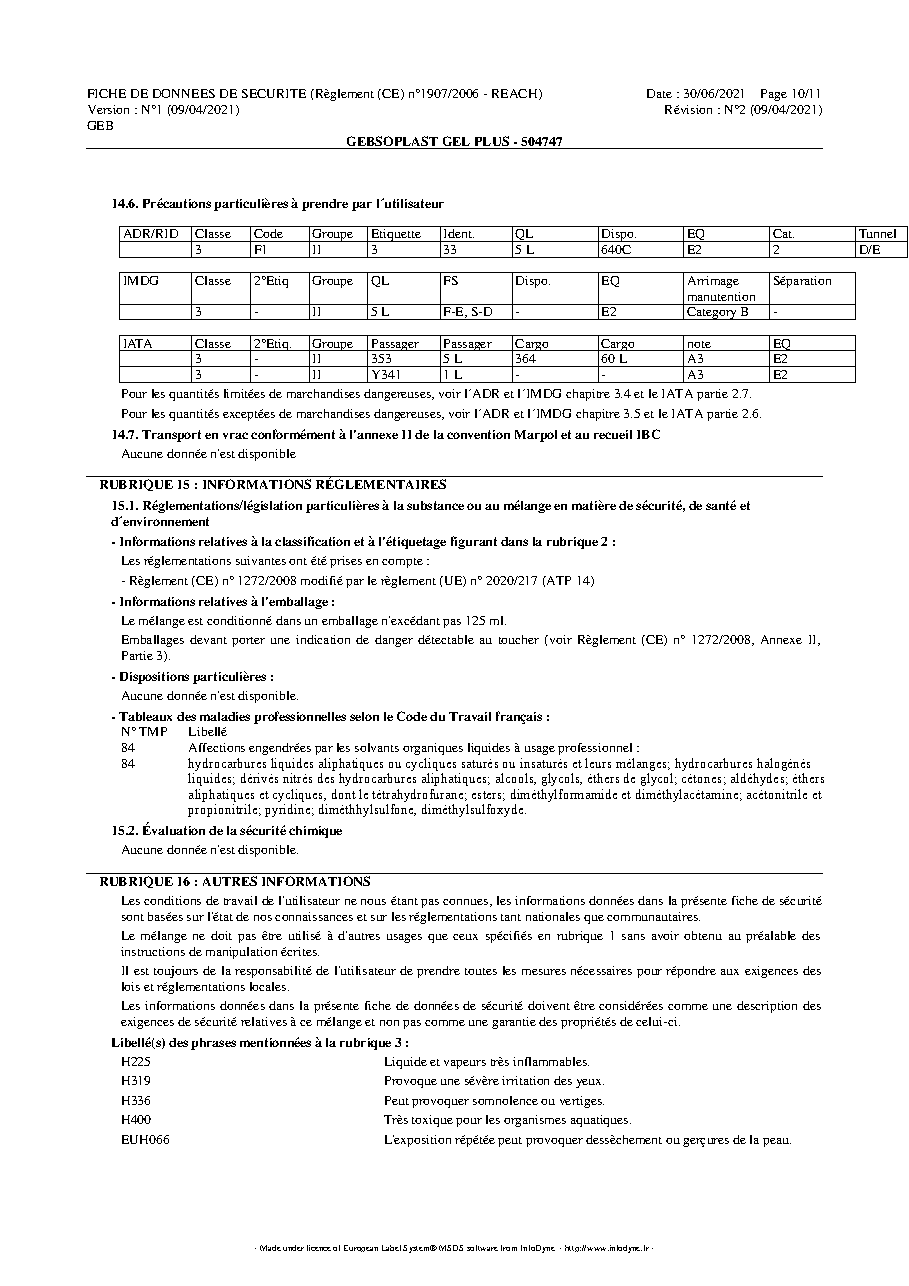 Fiche technique fournisseur