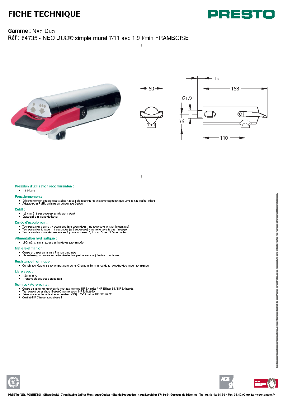 Fiche technique fournisseur