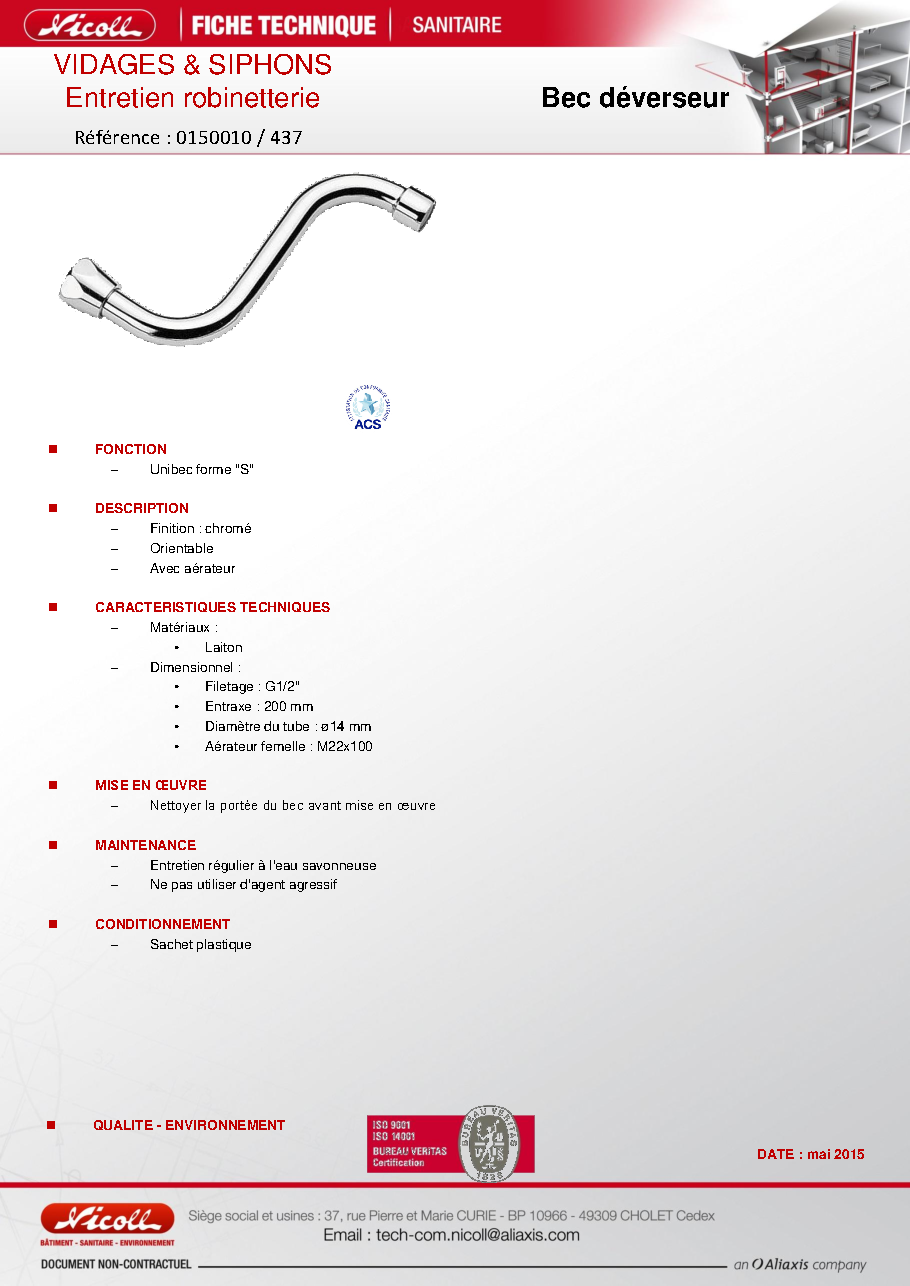 Fiche technique fournisseur