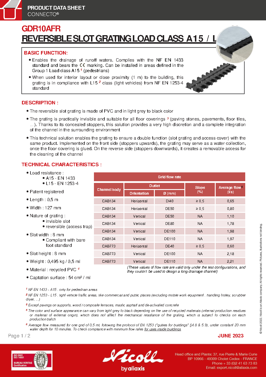 Fiche technique fournisseur