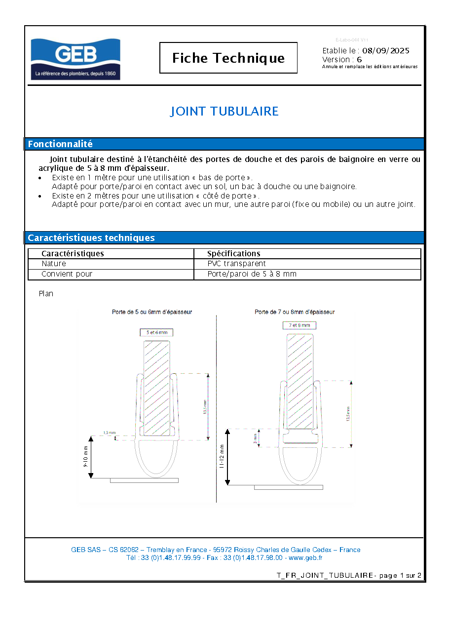 Fiche technique fournisseur
