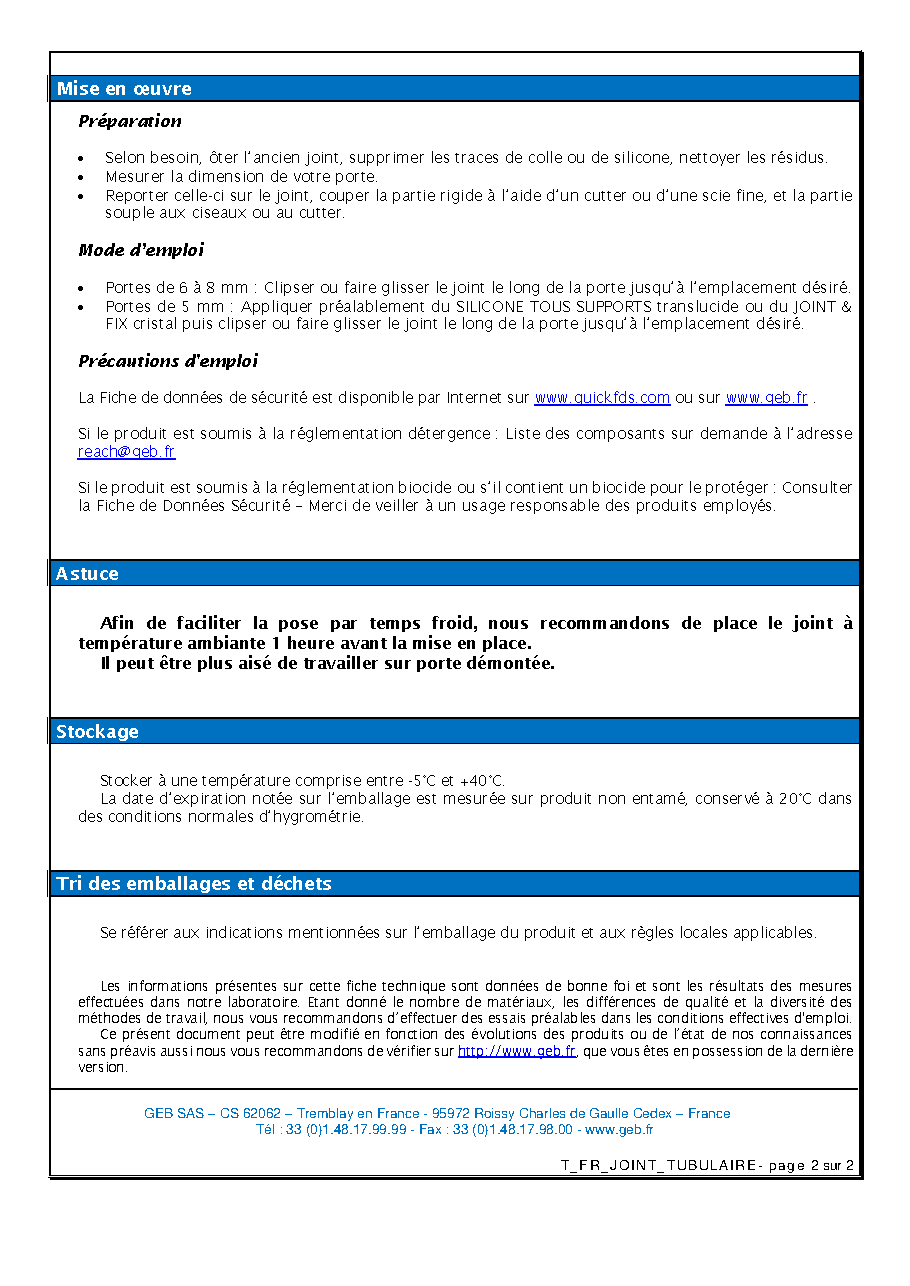 Fiche technique fournisseur