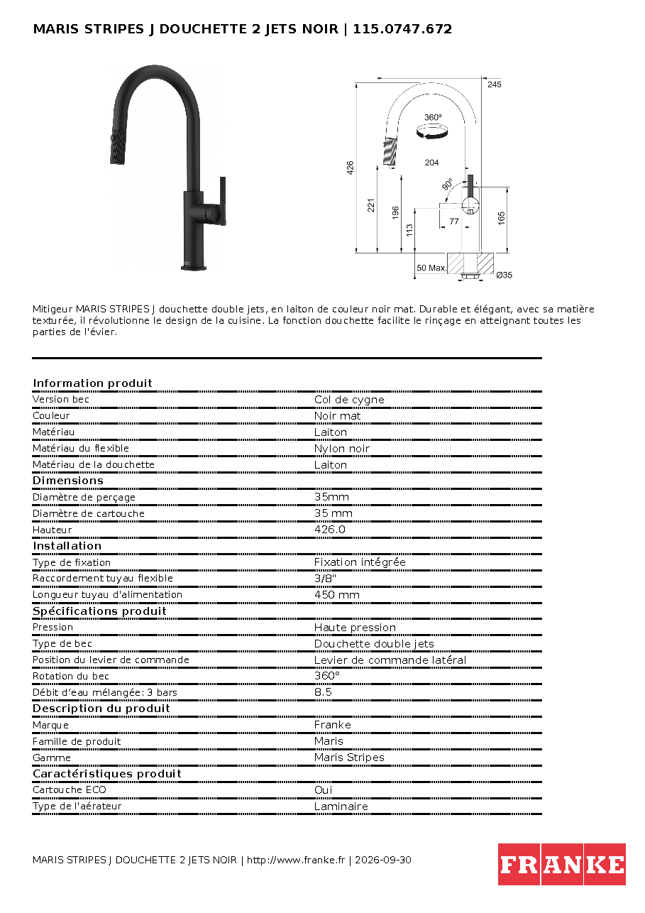 Fiche technique fournisseur