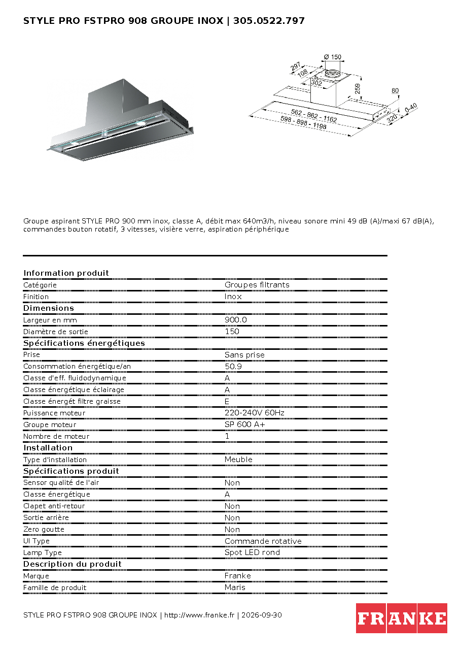 Fiche technique fournisseur