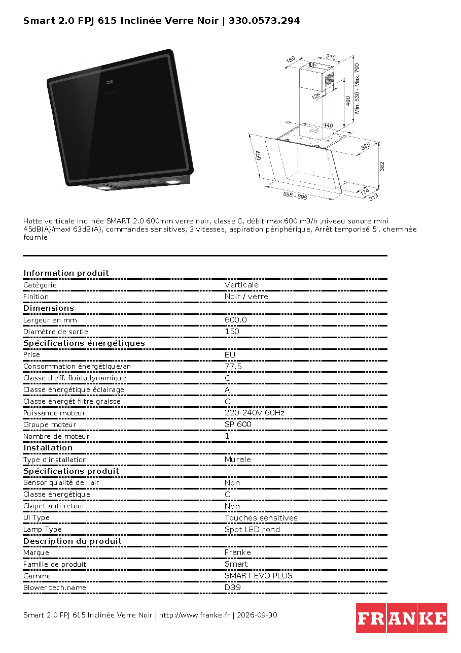Fiche technique fournisseur