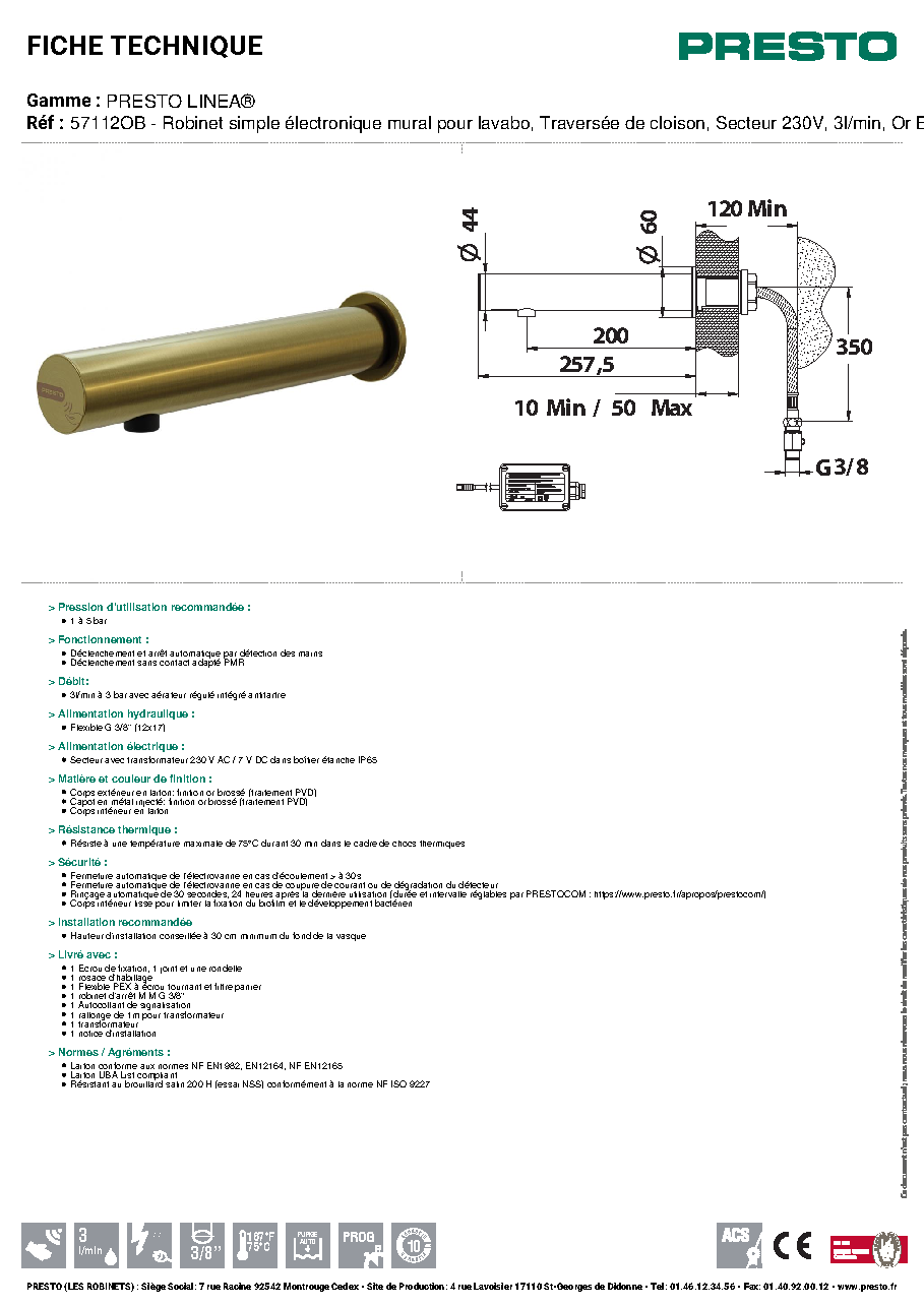Fiche technique fournisseur