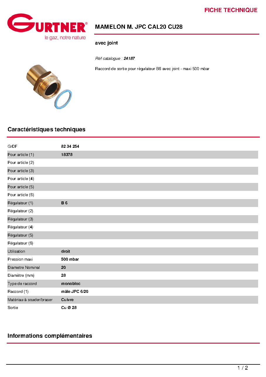 Fiche technique fournisseur