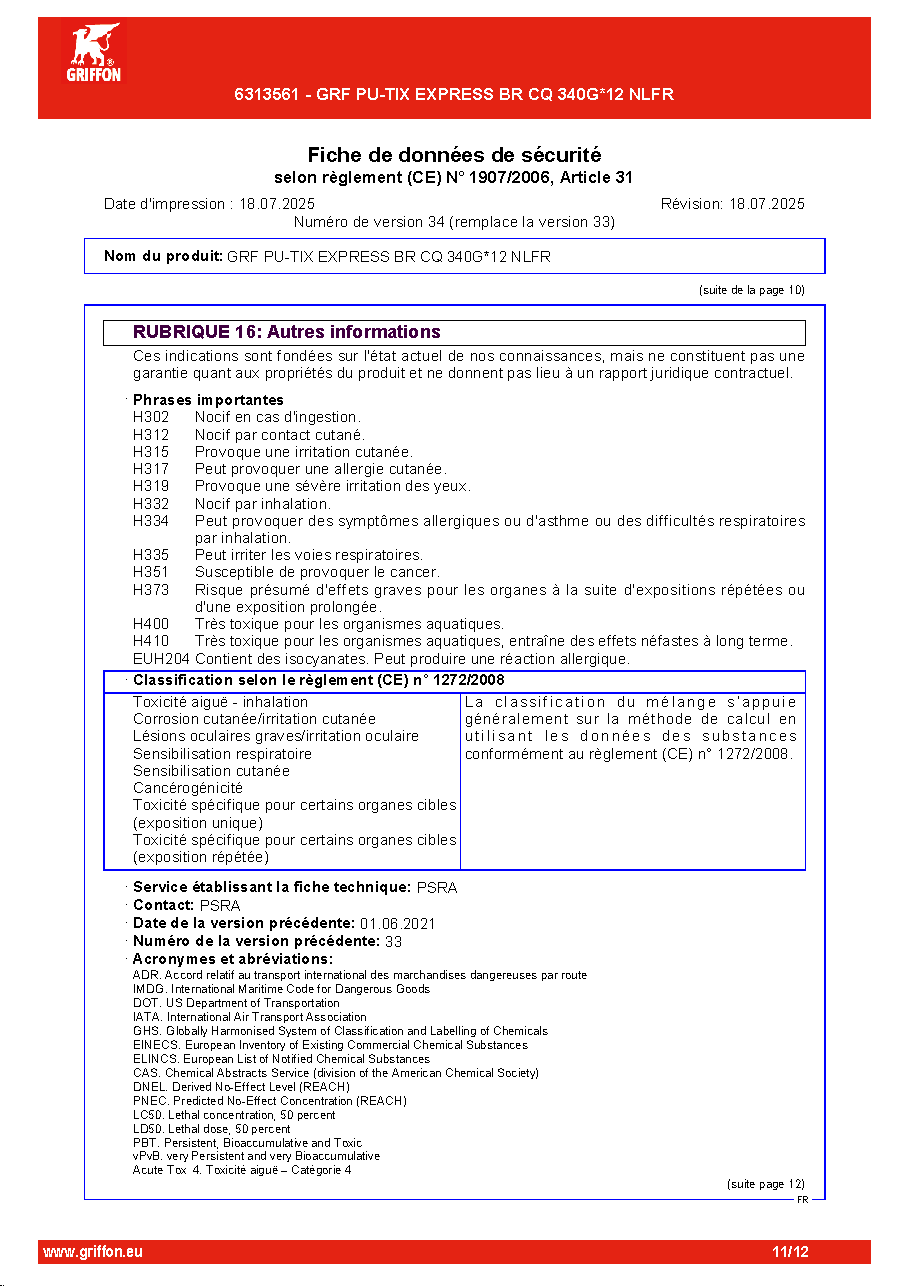 Fiche technique fournisseur