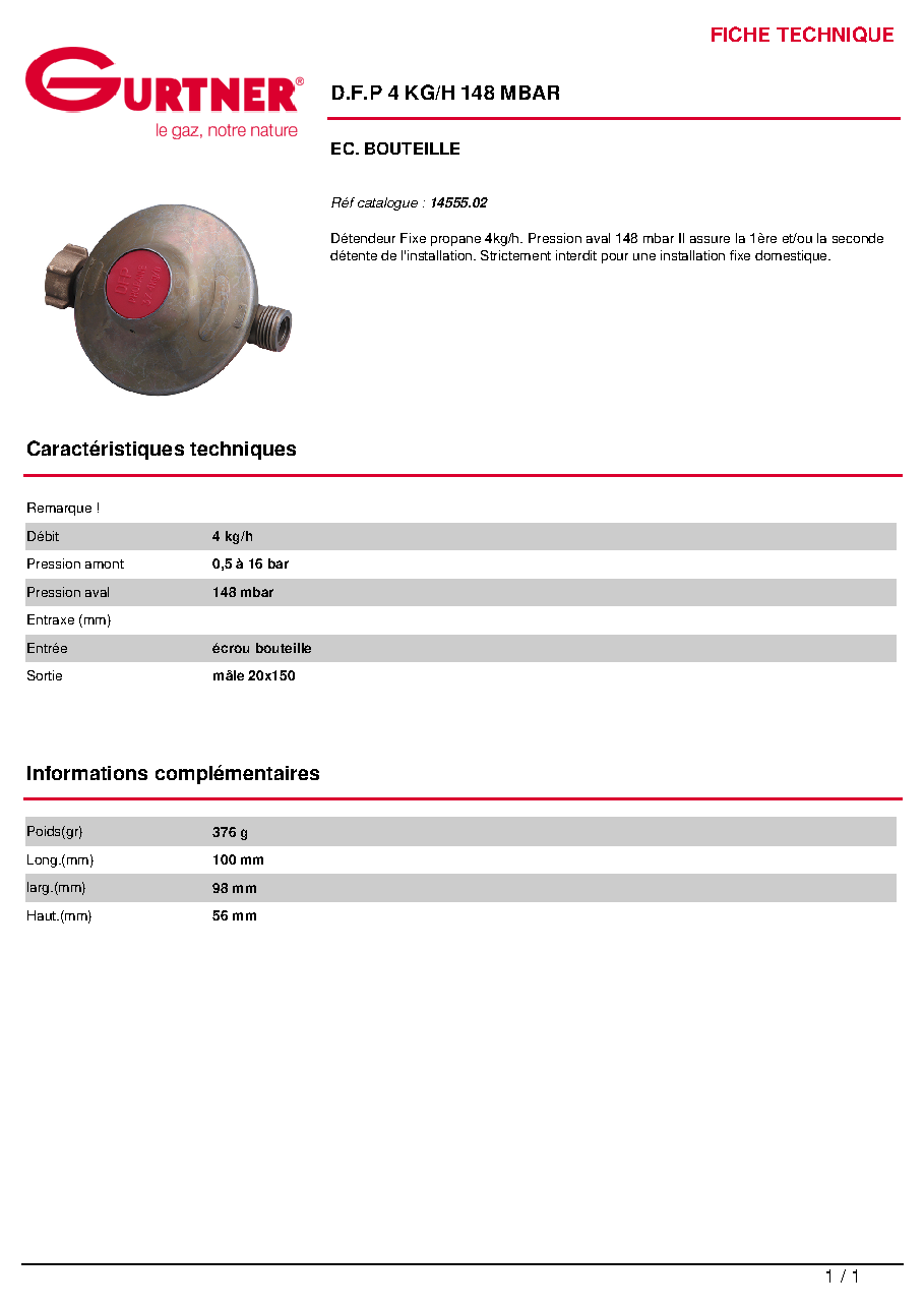 Fiche technique fournisseur