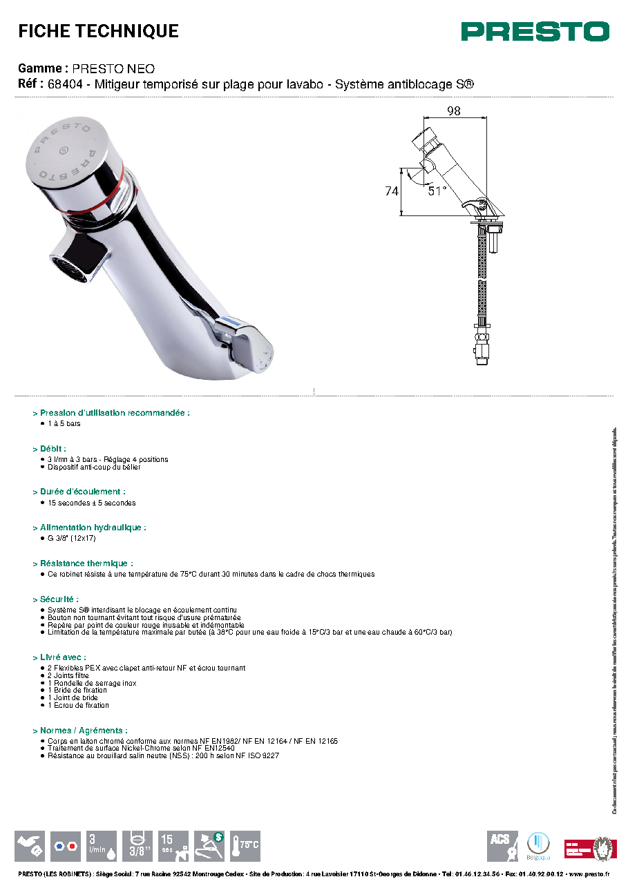 Fiche technique fournisseur