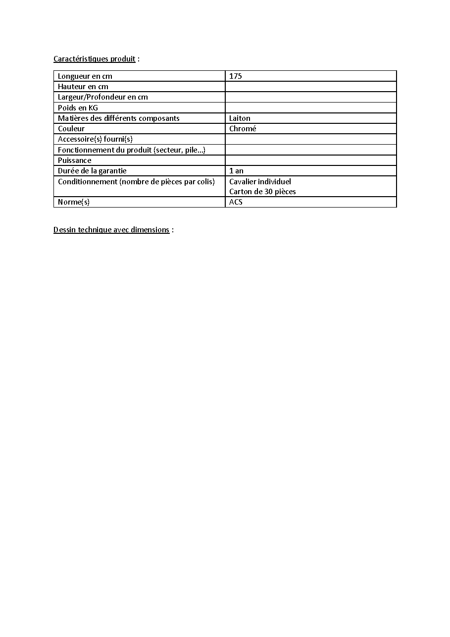 Fiche technique fournisseur