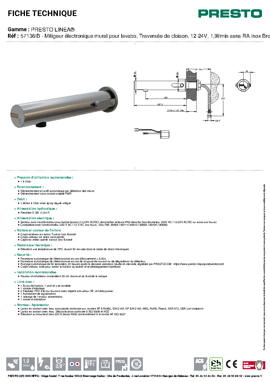 Fiche technique fournisseur