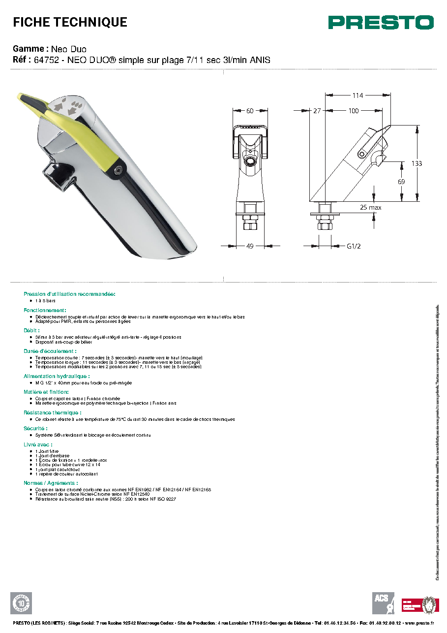 Fiche technique fournisseur