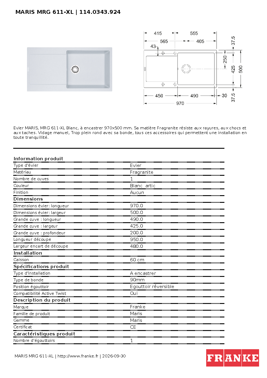 Fiche technique fournisseur