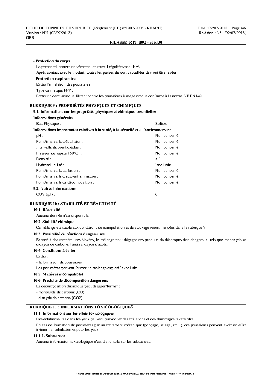 Fiche technique fournisseur