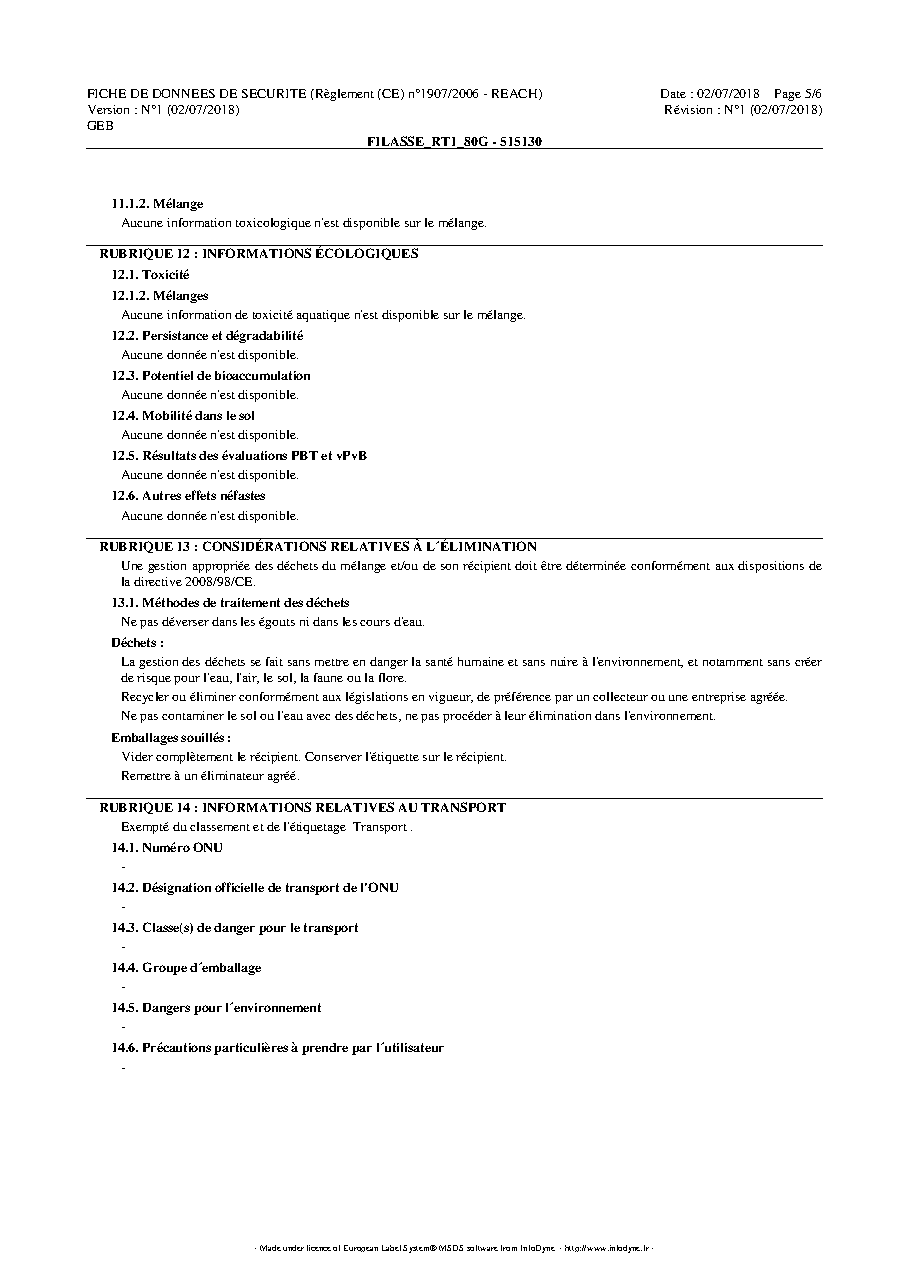 Fiche technique fournisseur