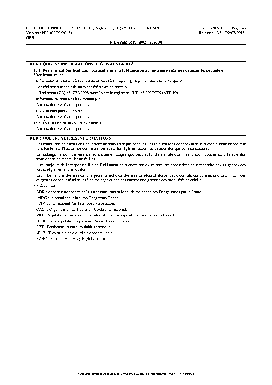 Fiche technique fournisseur