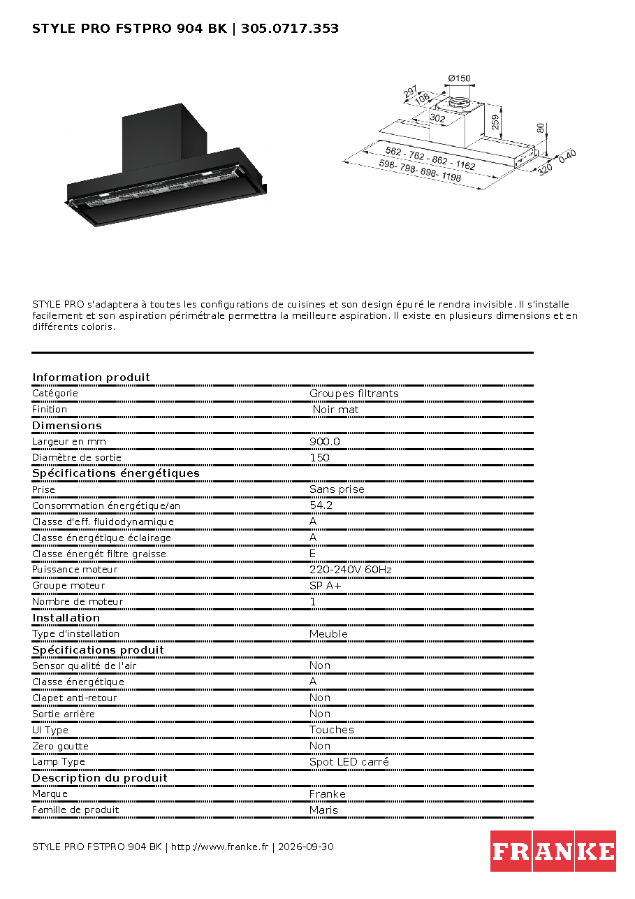 Fiche technique fournisseur
