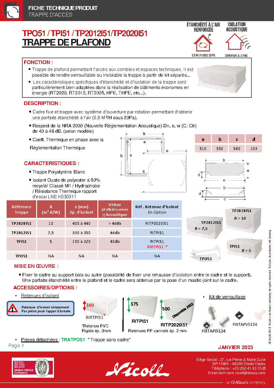 Fiche technique fournisseur