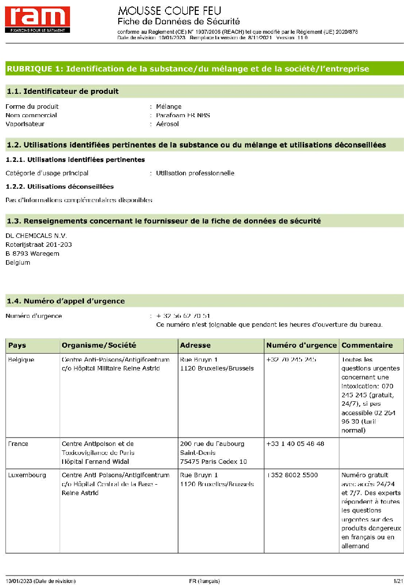 Fiche technique fournisseur
