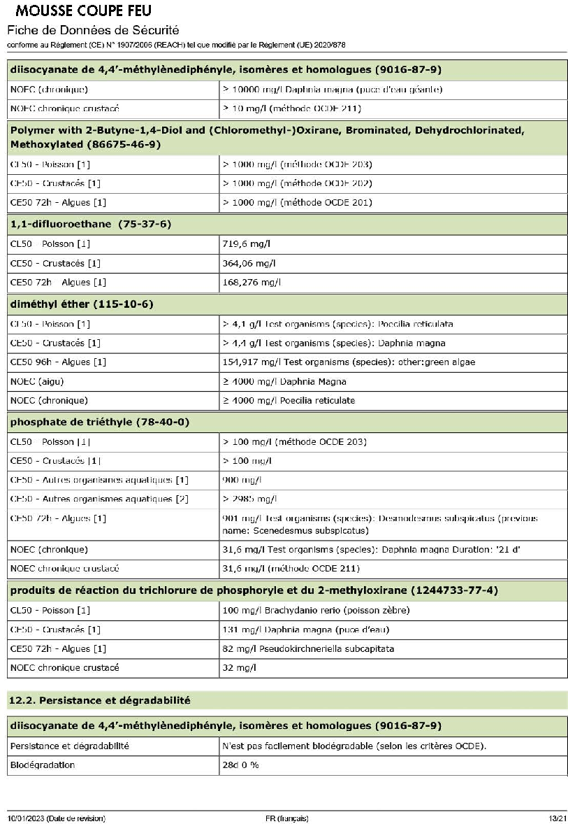 Fiche technique fournisseur