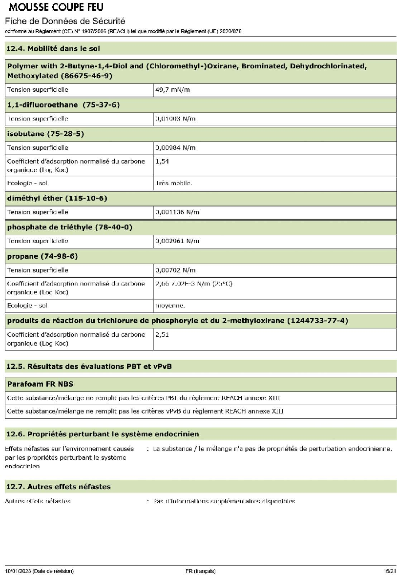 Fiche technique fournisseur