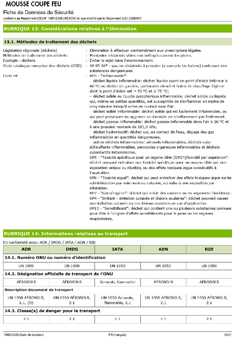 Fiche technique fournisseur