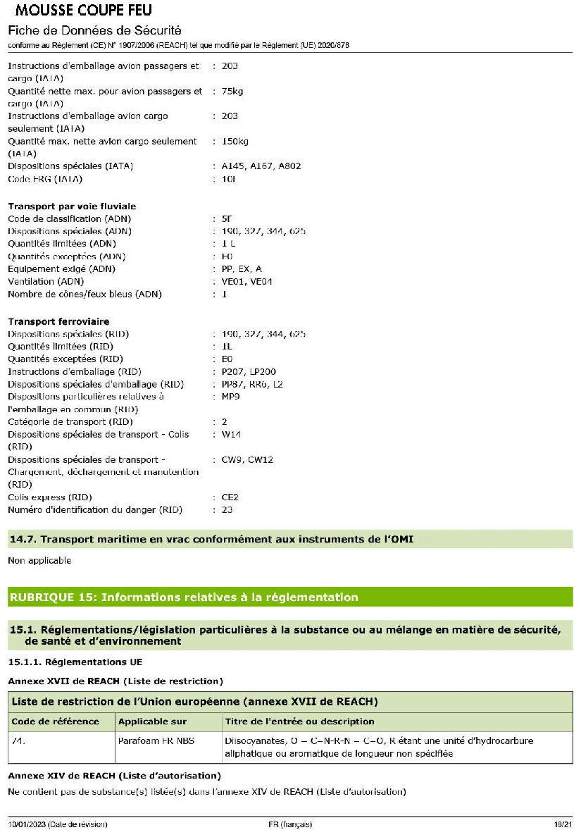 Fiche technique fournisseur