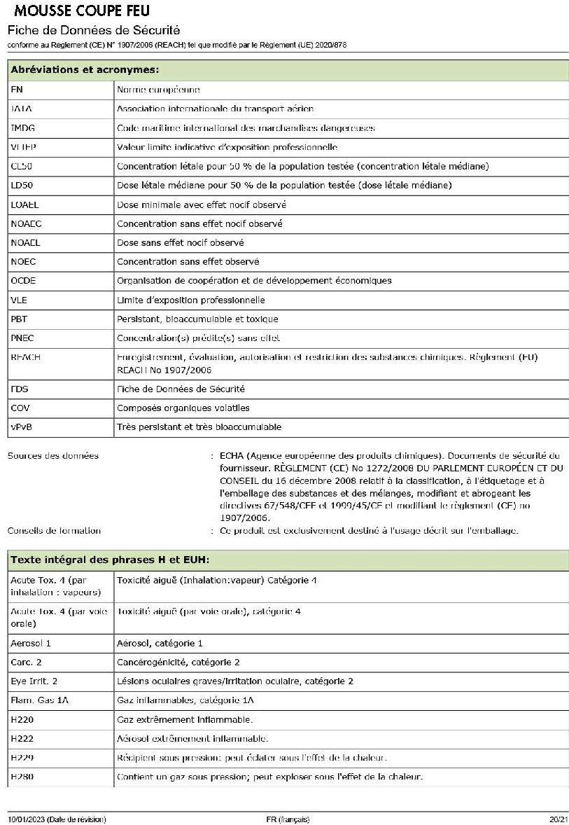 Fiche technique fournisseur