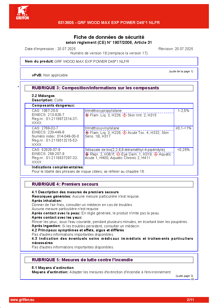 Fiche technique fournisseur