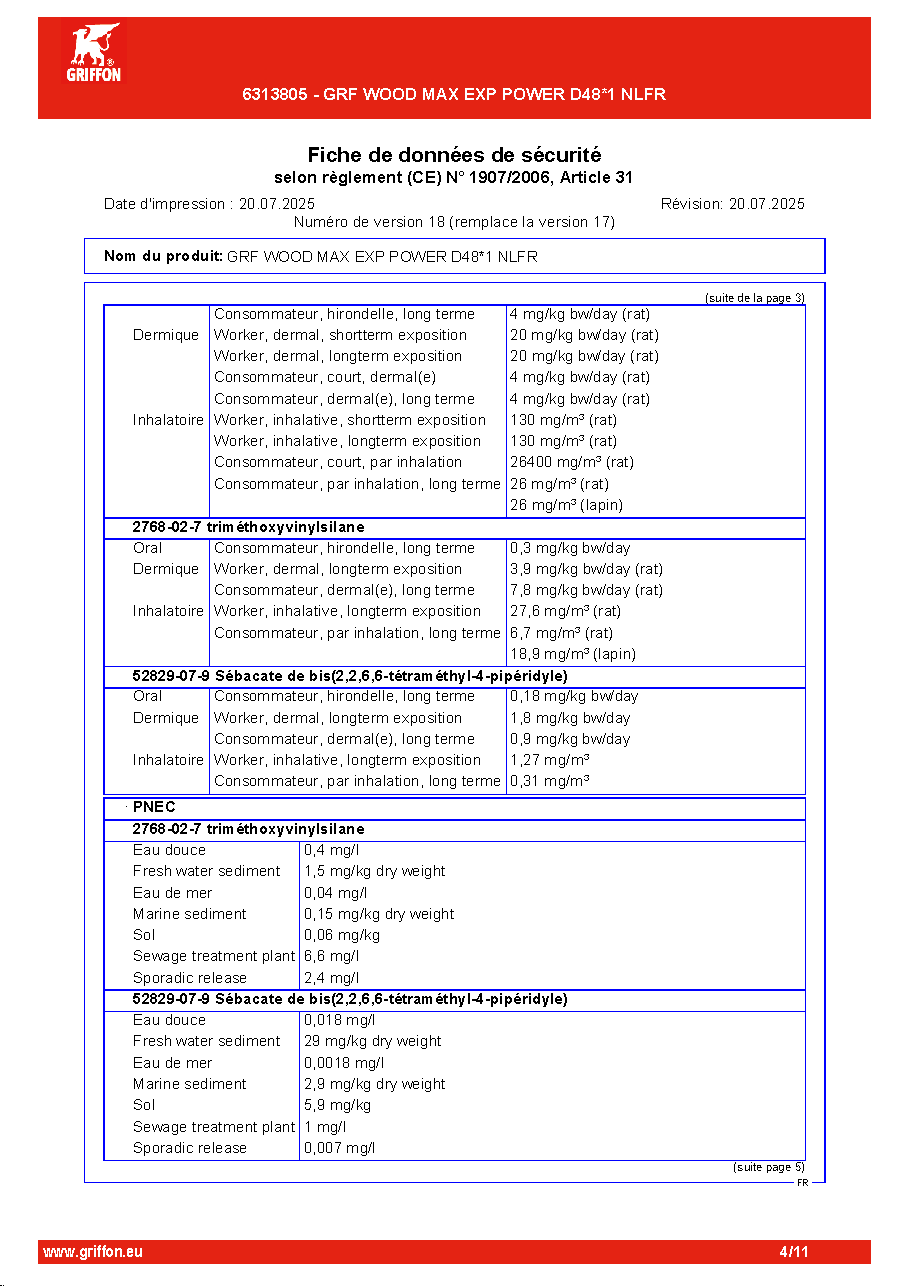 Fiche technique fournisseur