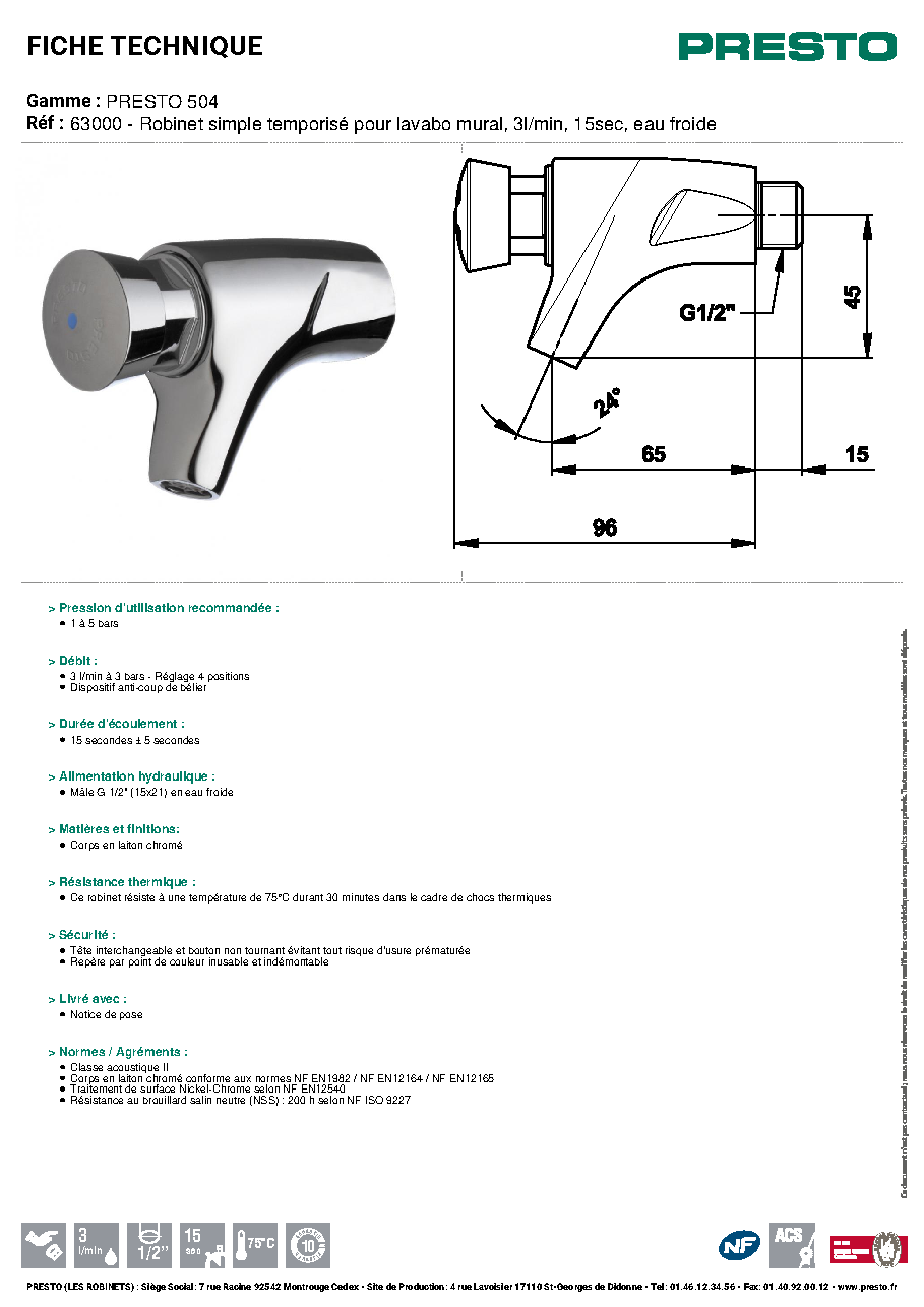 Fiche technique fournisseur