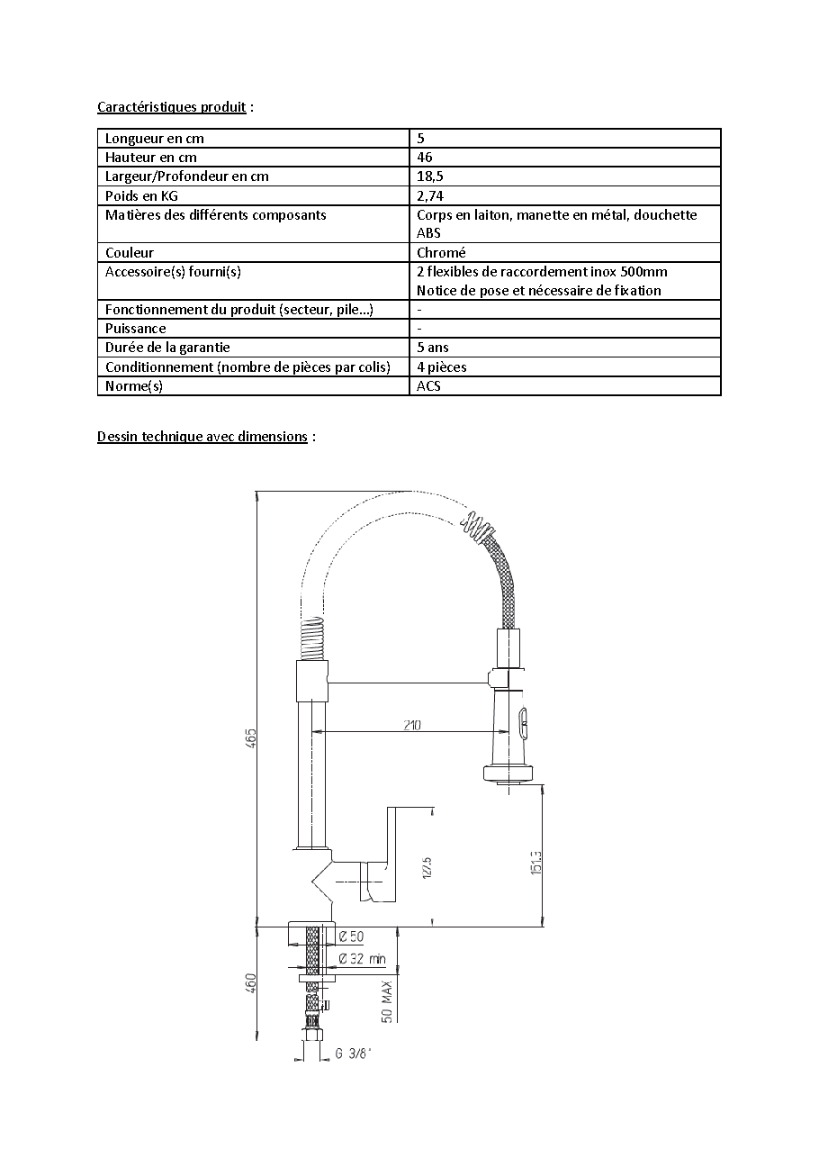 Fiche technique fournisseur