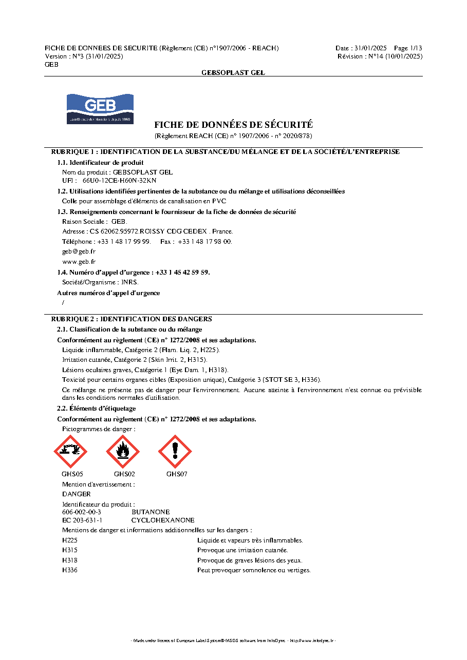 Fiche technique fournisseur
