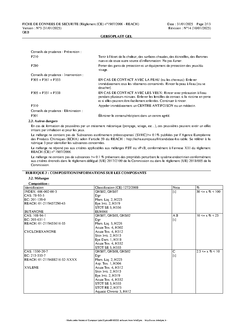 Fiche technique fournisseur