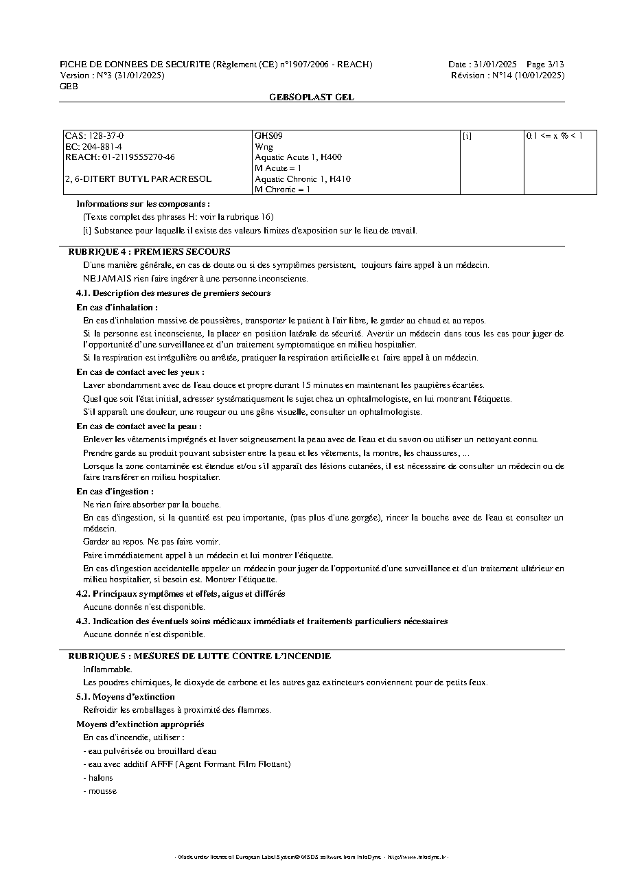 Fiche technique fournisseur