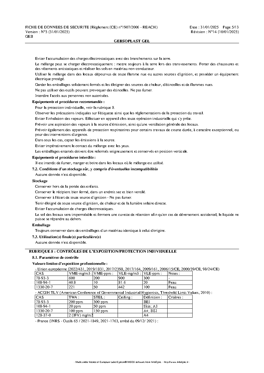 Fiche technique fournisseur