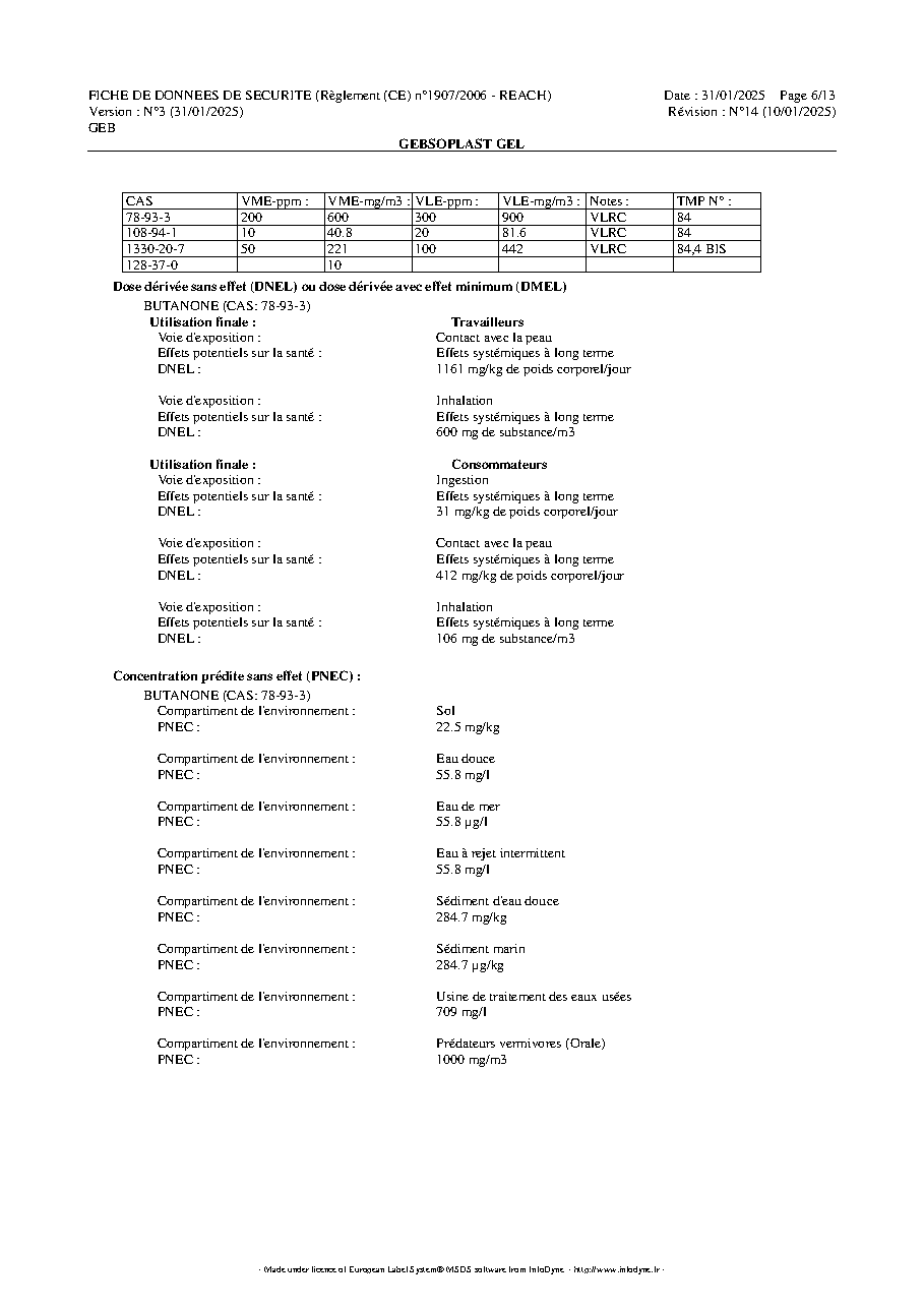 Fiche technique fournisseur