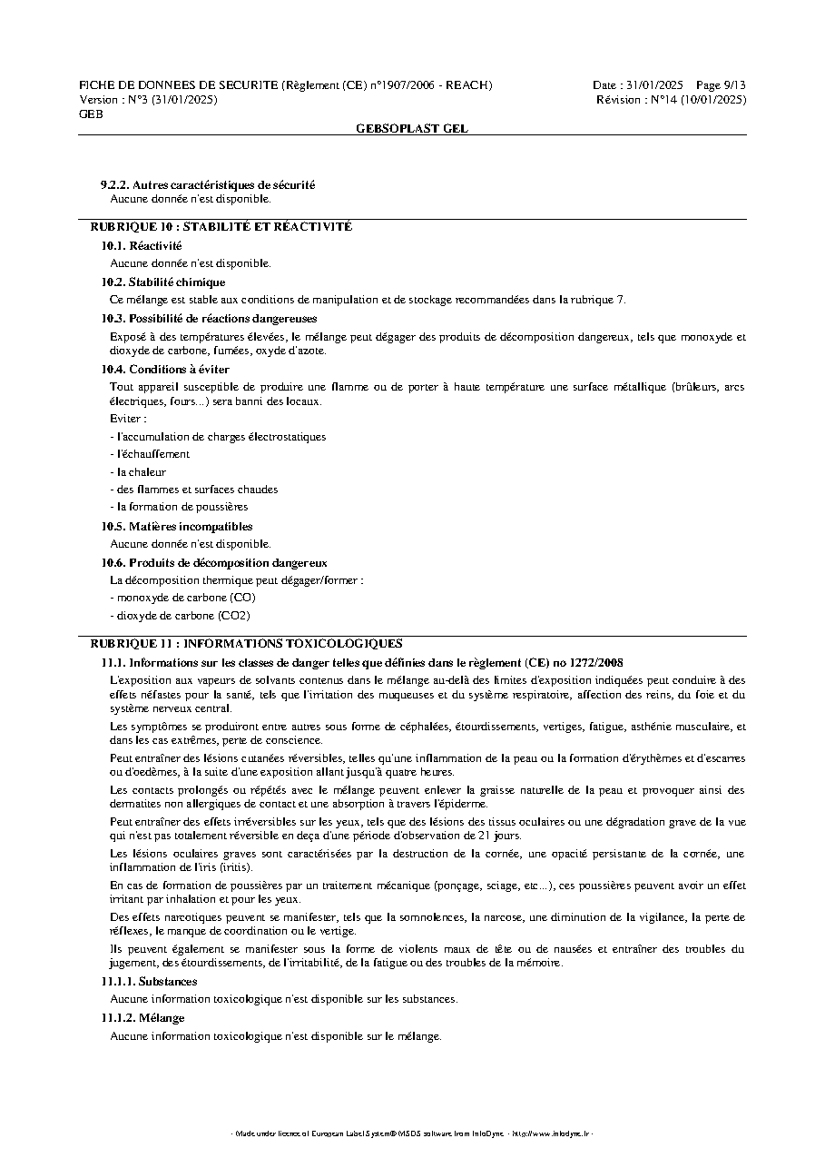 Fiche technique fournisseur