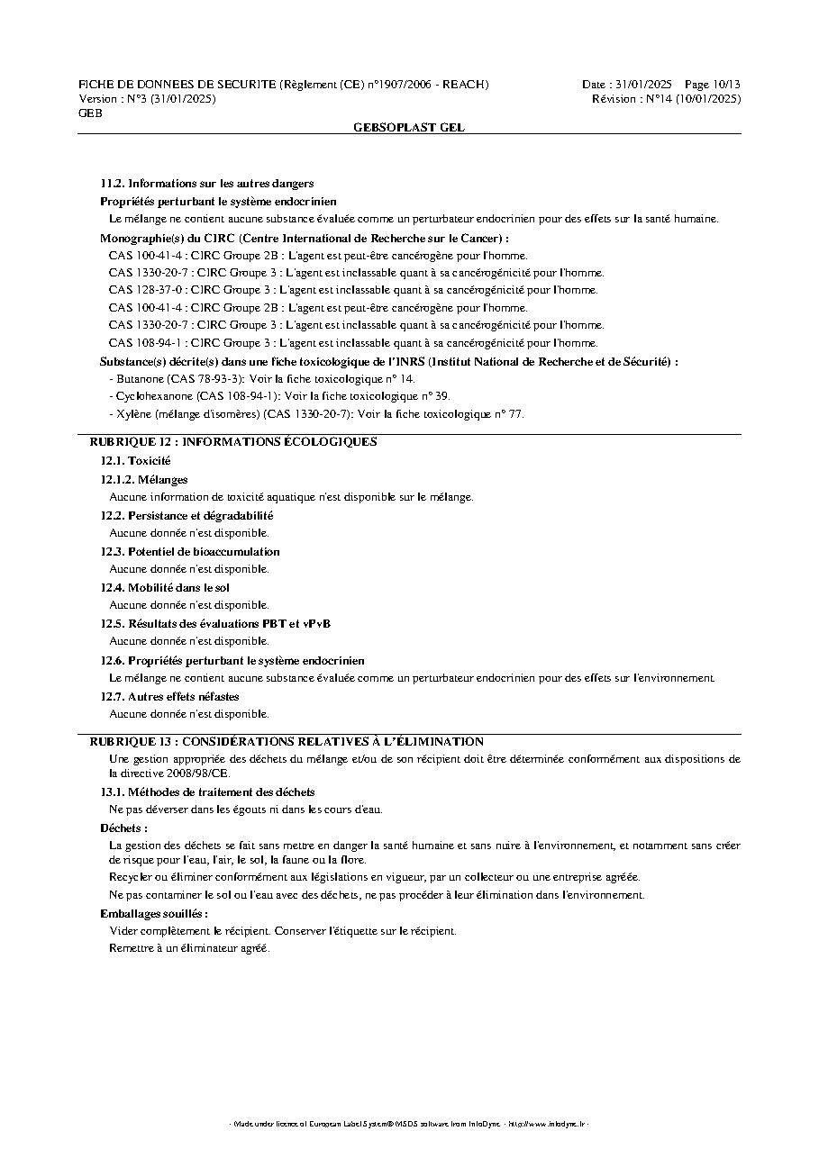 Fiche technique fournisseur