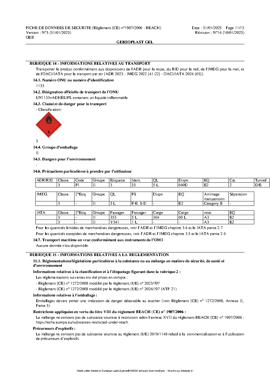 Fiche technique fournisseur