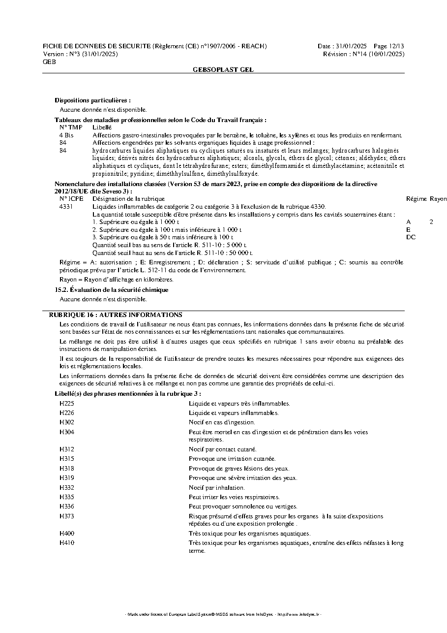 Fiche technique fournisseur